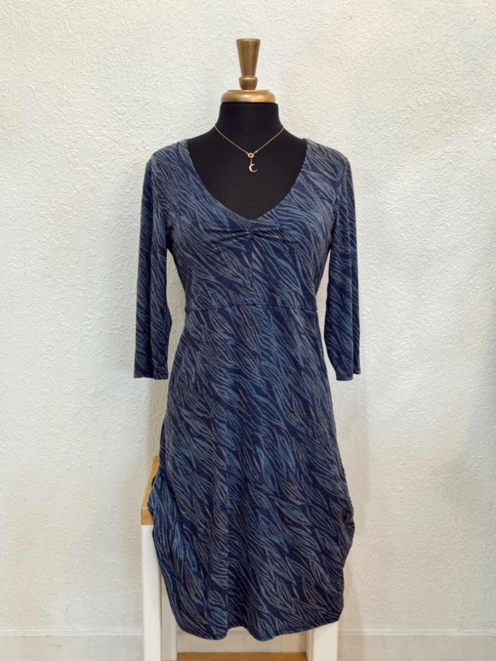 Horny Toad Navy & Slate Patterned V-Neck Long Sleeve Dress